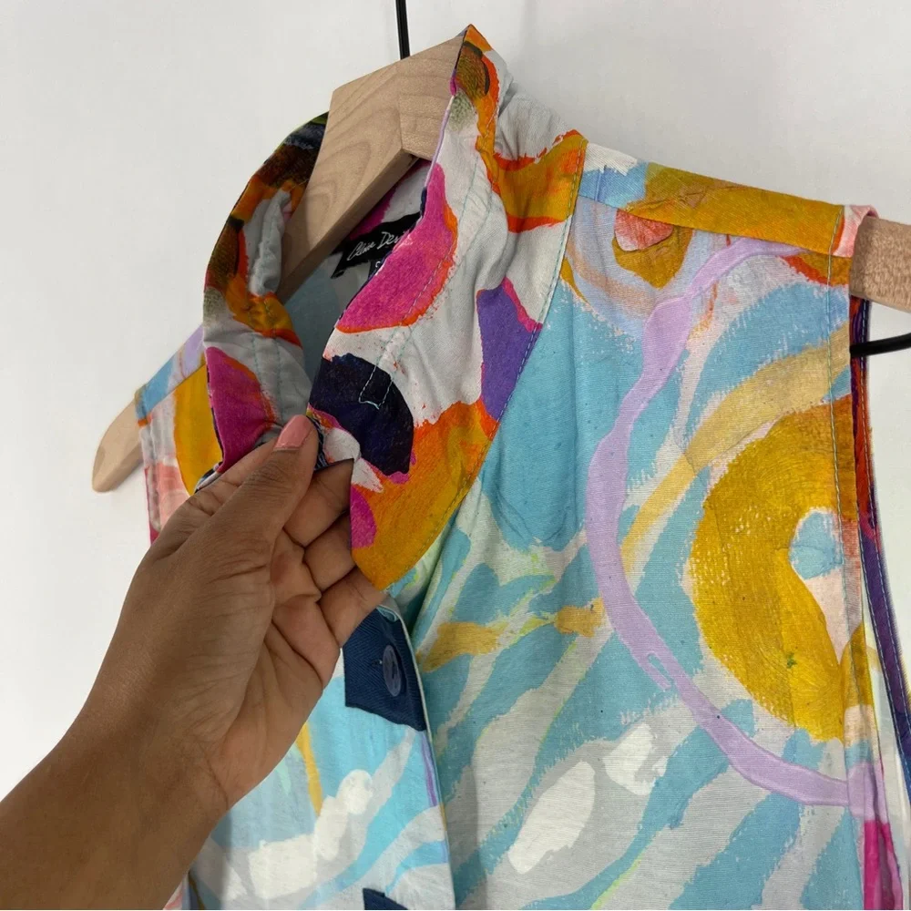 Claire Desjardins Colorful‎ Abstract Sleeveless Button Front Tunic Lagenlook - Picture 4 of 16